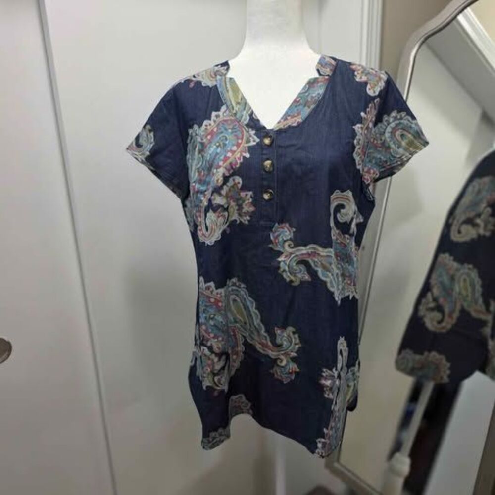 Denim & Co. Paisley Henley Top